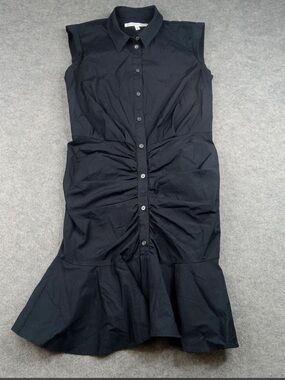 Veronica Beard Black Sleeveless Button-Front Ruched Midi Dress